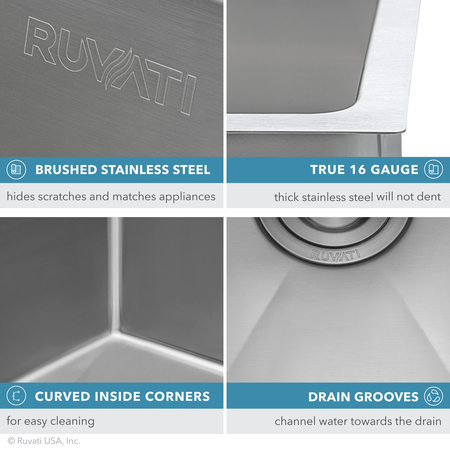 Ruvati 13"x15" Undermnt Bar Prep Tight Raduis 16 Ga Kitchen Sink SS Sgl Bowl RVH7013